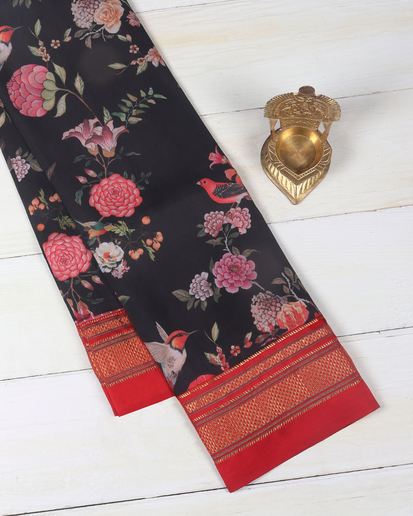 Black Printed Soft Silk Saree T376680-image