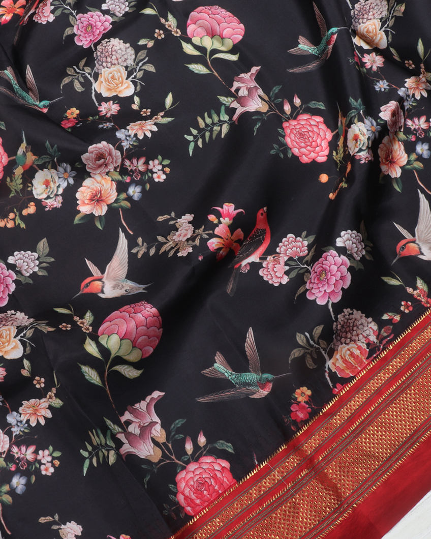 Black Printed Soft Silk Saree T3766804