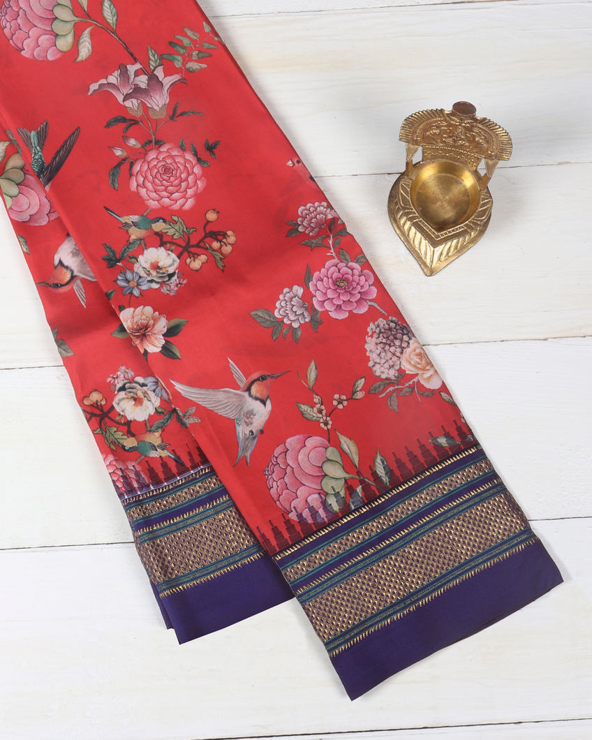 Red Printed Soft Silk Saree T376687-image