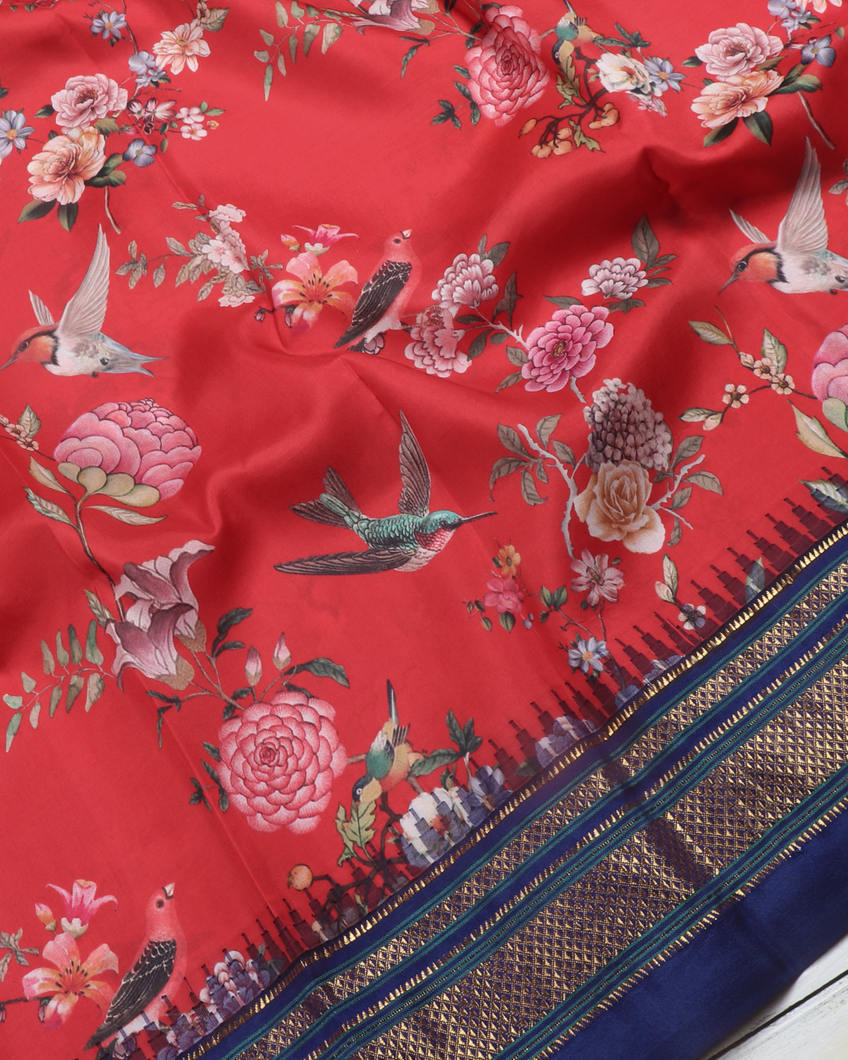 Red Printed Soft Silk Saree T3766874