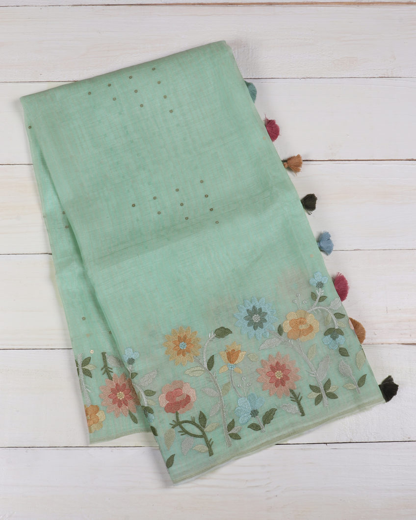 Light Green Kora Organza Embroidery Saree T372336-image