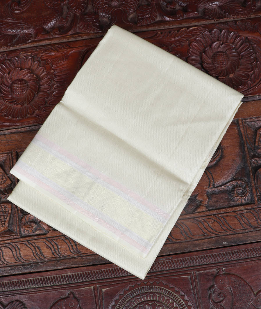 Off-White Handwoven Kanjivaram Silk Dhoti and Vastharam T295713-image