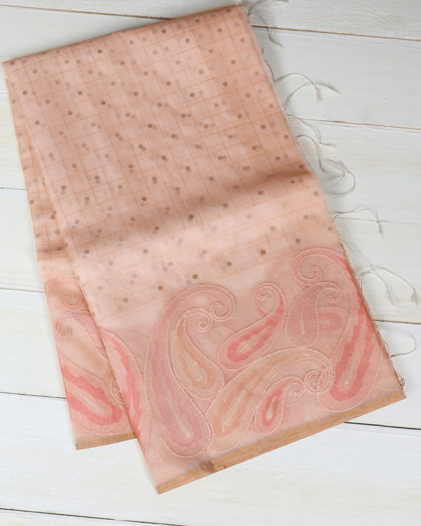 Light Peach Kora Organza Embroidery Saree T372331-image