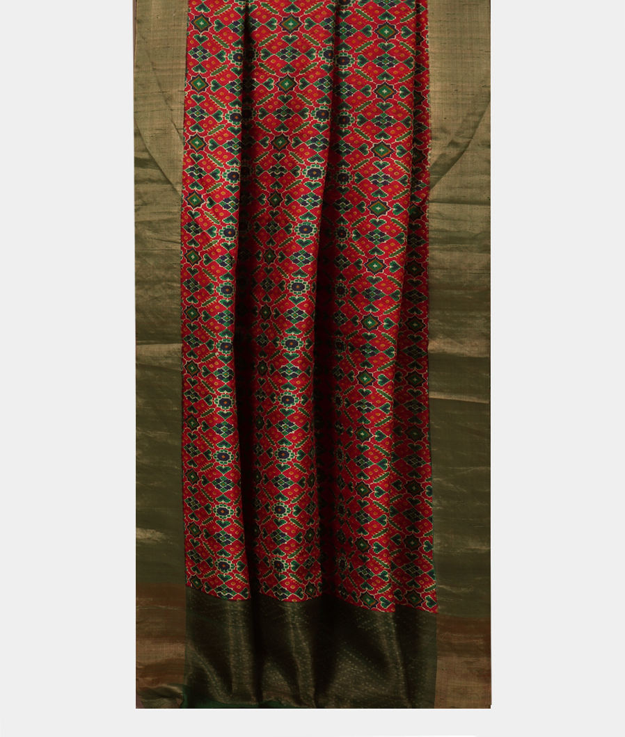 Red Printed Raw Silk Saree T3740222