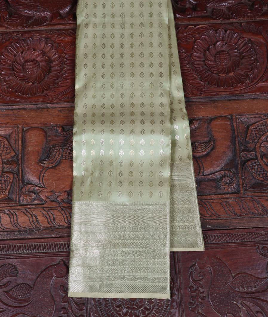 Greenish Grey Handwoven Kanjivaram Silk Saree -image