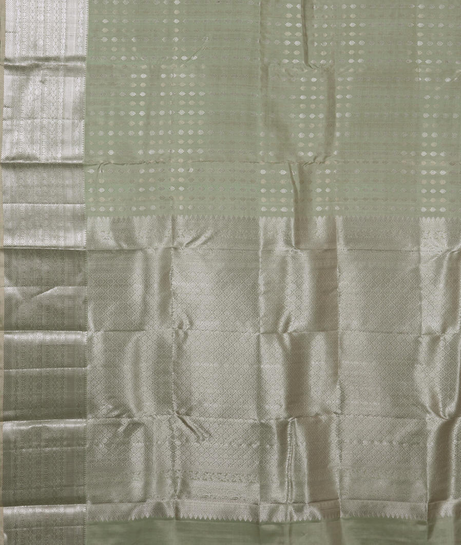 Greenish Grey Handwoven Kanjivaram Silk Saree 4