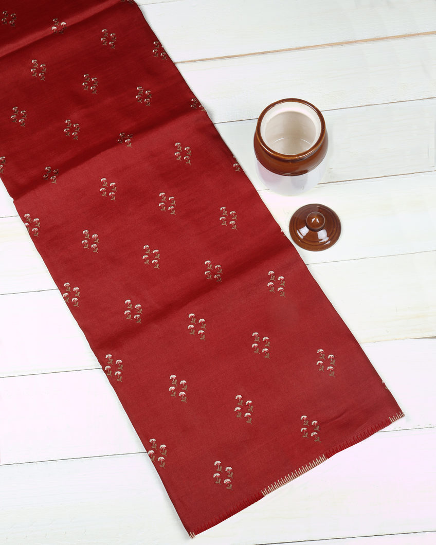 Red Tussar Embroidery Saree T371776-image