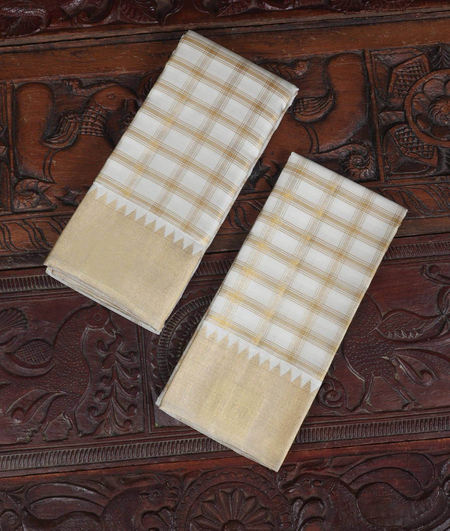 White Handwoven Kanjivaram Silk Dhoti and Vastharam T309295-image