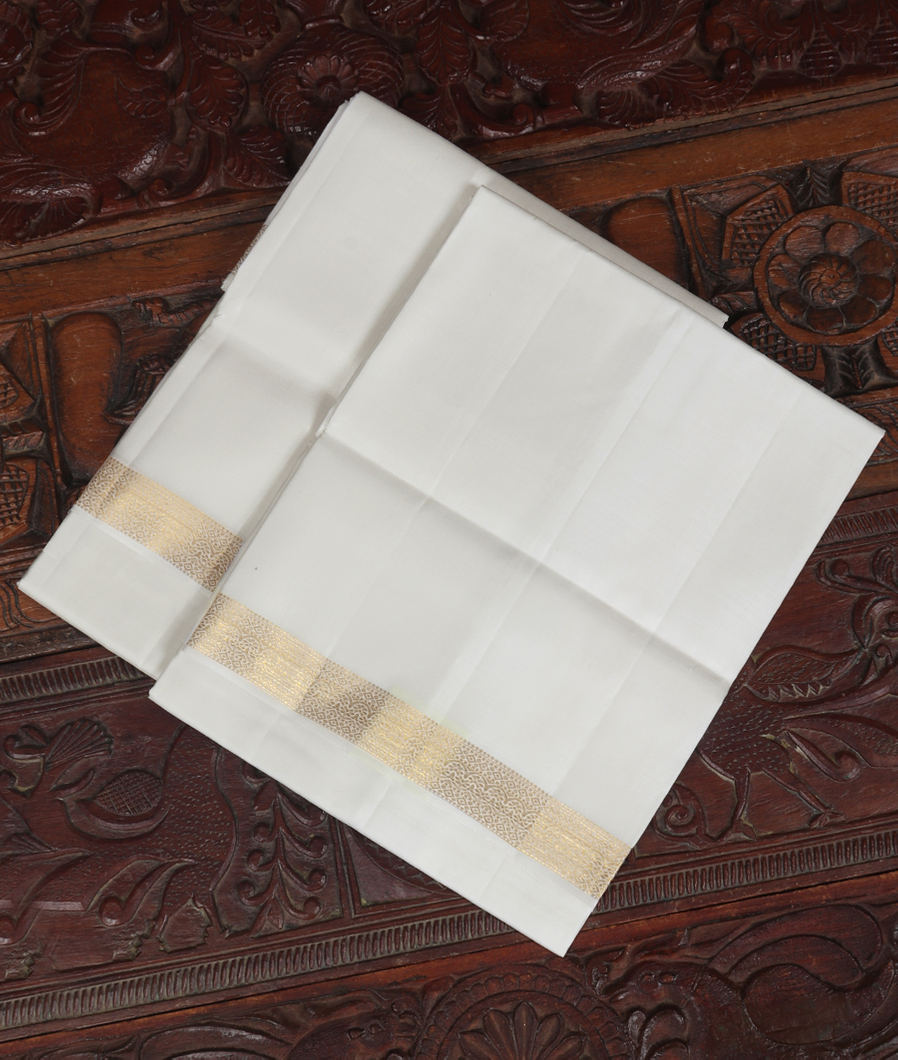 White Handwoven Kanjivaram Silk Dhoti and Vastharam T302337-image