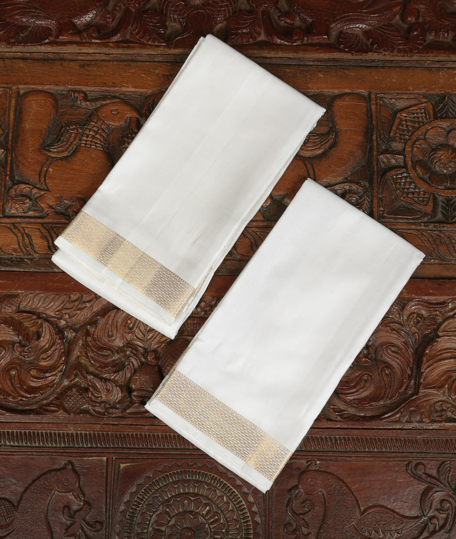 White Handwoven Kanjivaram Silk Dhoti and Vastharam T310727-image