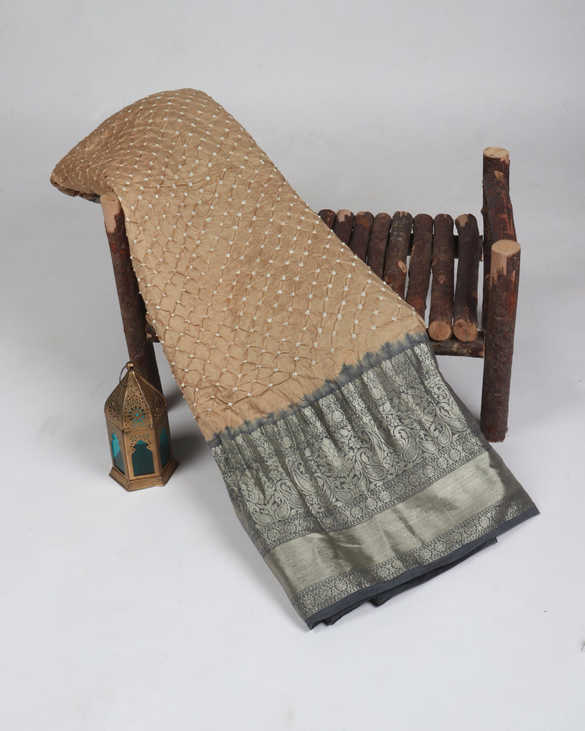 Light Khaki Bandhani Silk Saree T375443-image