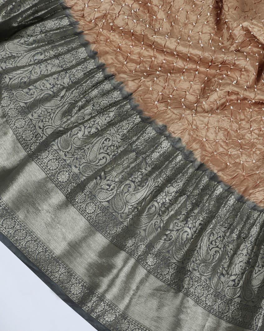 Light Khaki Bandhani Silk Saree T3754434