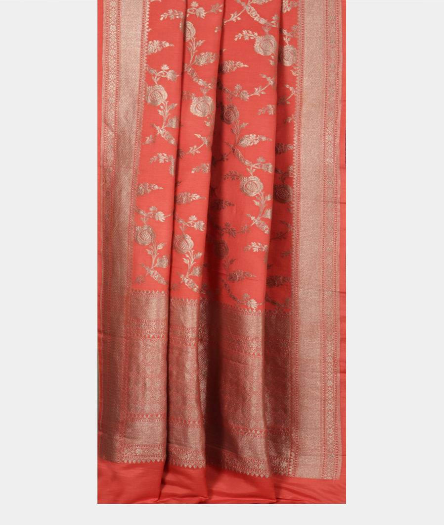 Peach Banaras Silk Saree T3493942