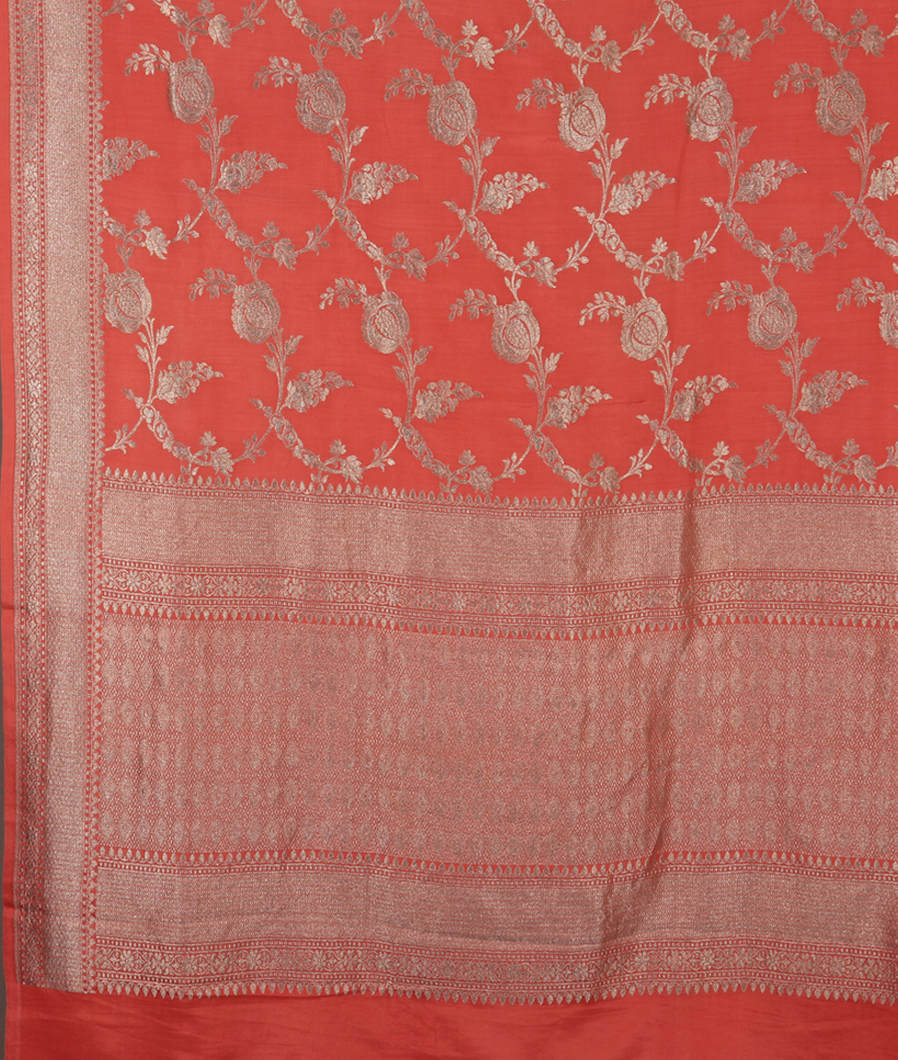 Peach Banaras Silk Saree T3493944
