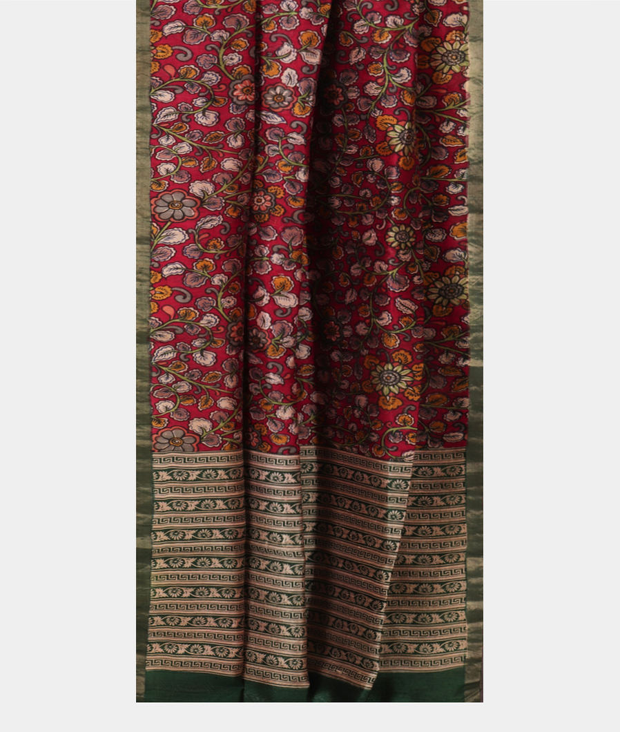 Reddish Pink Printed Raw Silk Saree T3543882