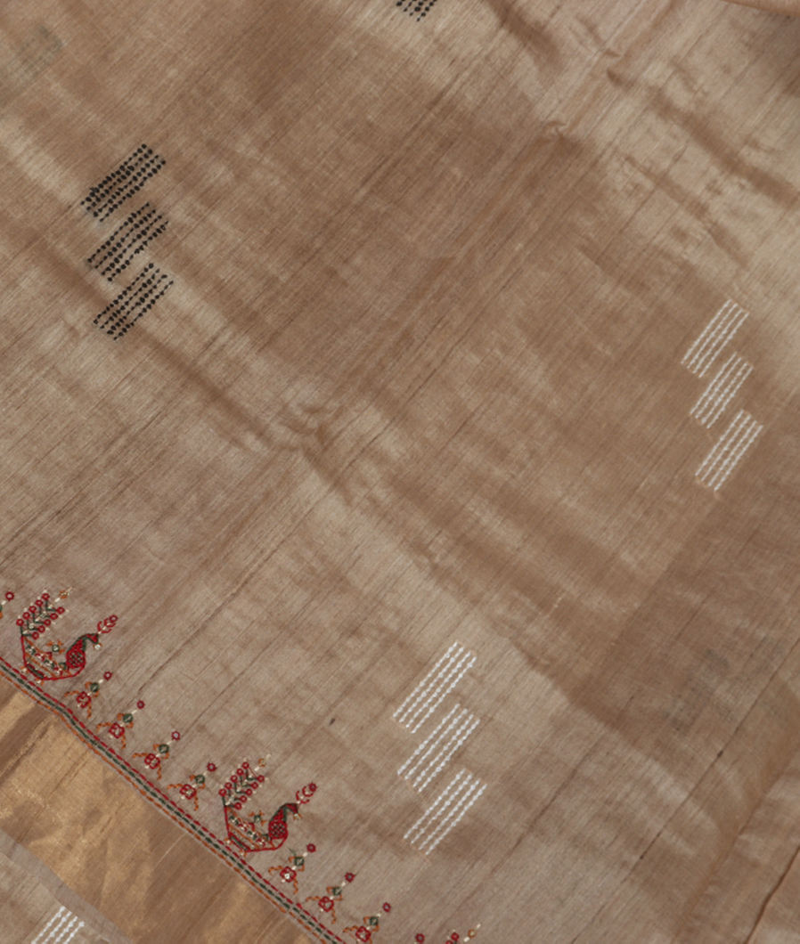 Beige Tussar Embroidery Saree T366856-image