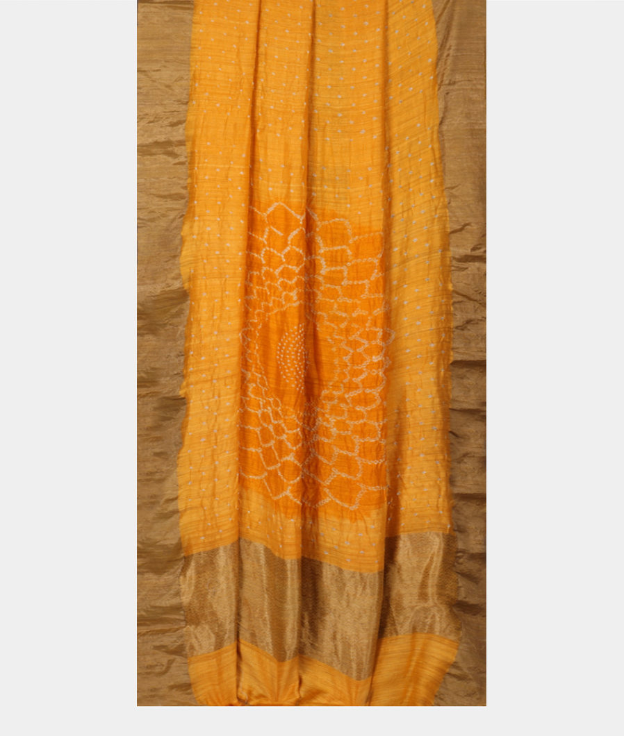Yellow Bandhani Matka Tussar Saree T3768902