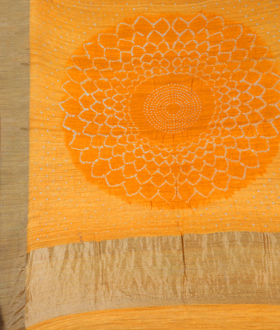 Yellow Bandhani Matka Tussar Saree T3768904