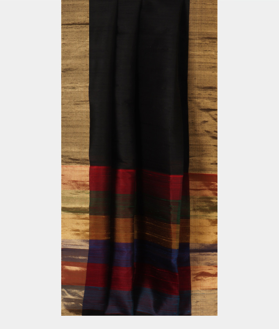 Black Woven Raw Silk Saree T3402902