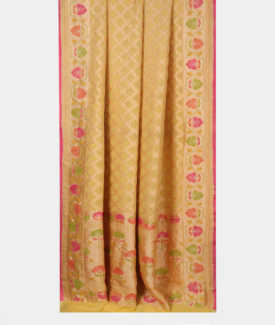 Yellow Banaras Georgette Silk Saree T3527412