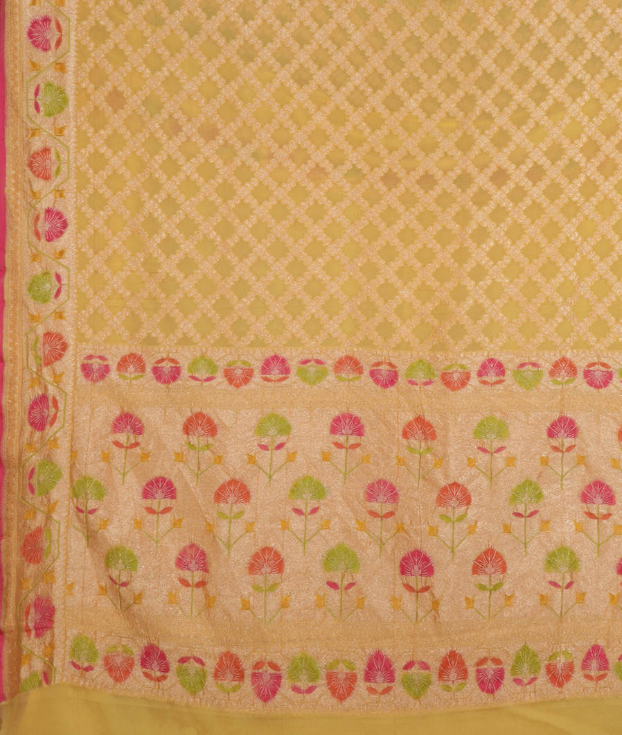 Yellow Banaras Georgette Silk Saree T3527414