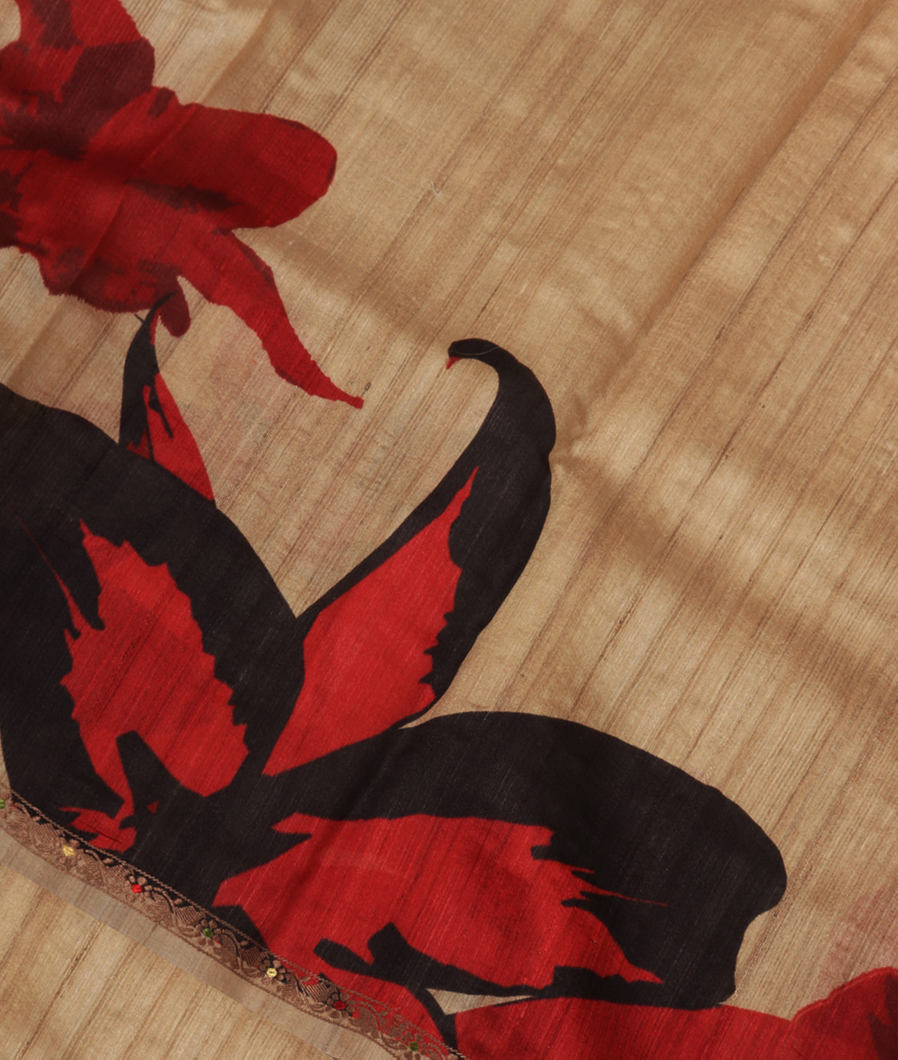 Beige Tussar Printed Saree T305830-image