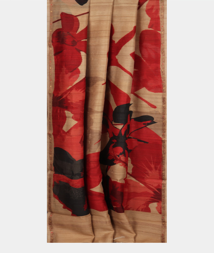 Beige Tussar Printed Saree T3058302