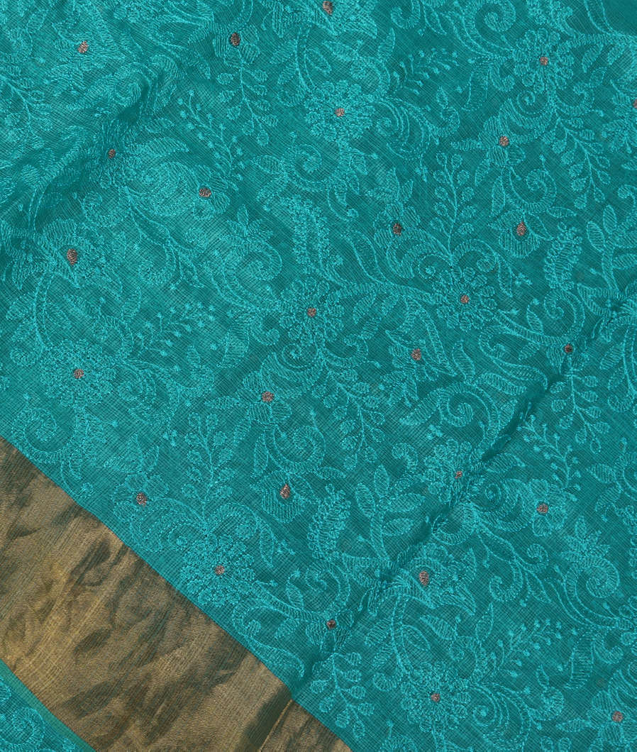 Blue Silk Kota Embroidery Saree T376425-image