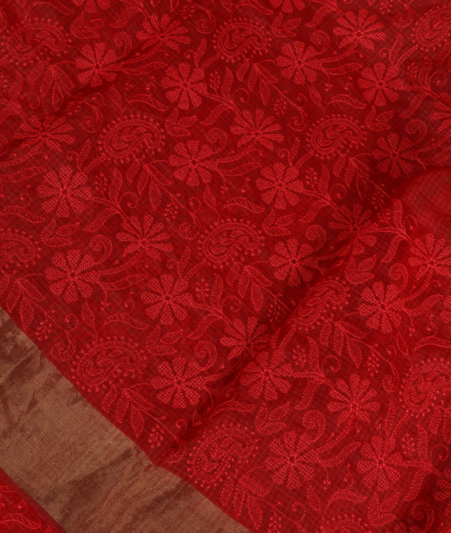 Red Silk Kota Embroidery Saree T376421-image