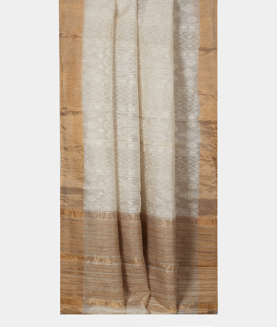 White Silk Kota Embroidery Saree T3515752