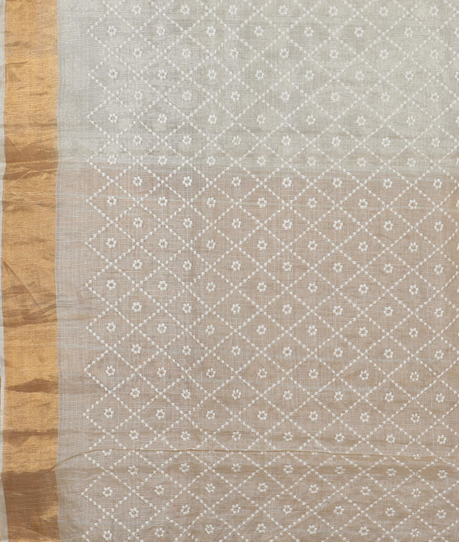 White Silk Kota Embroidery Saree T3515753