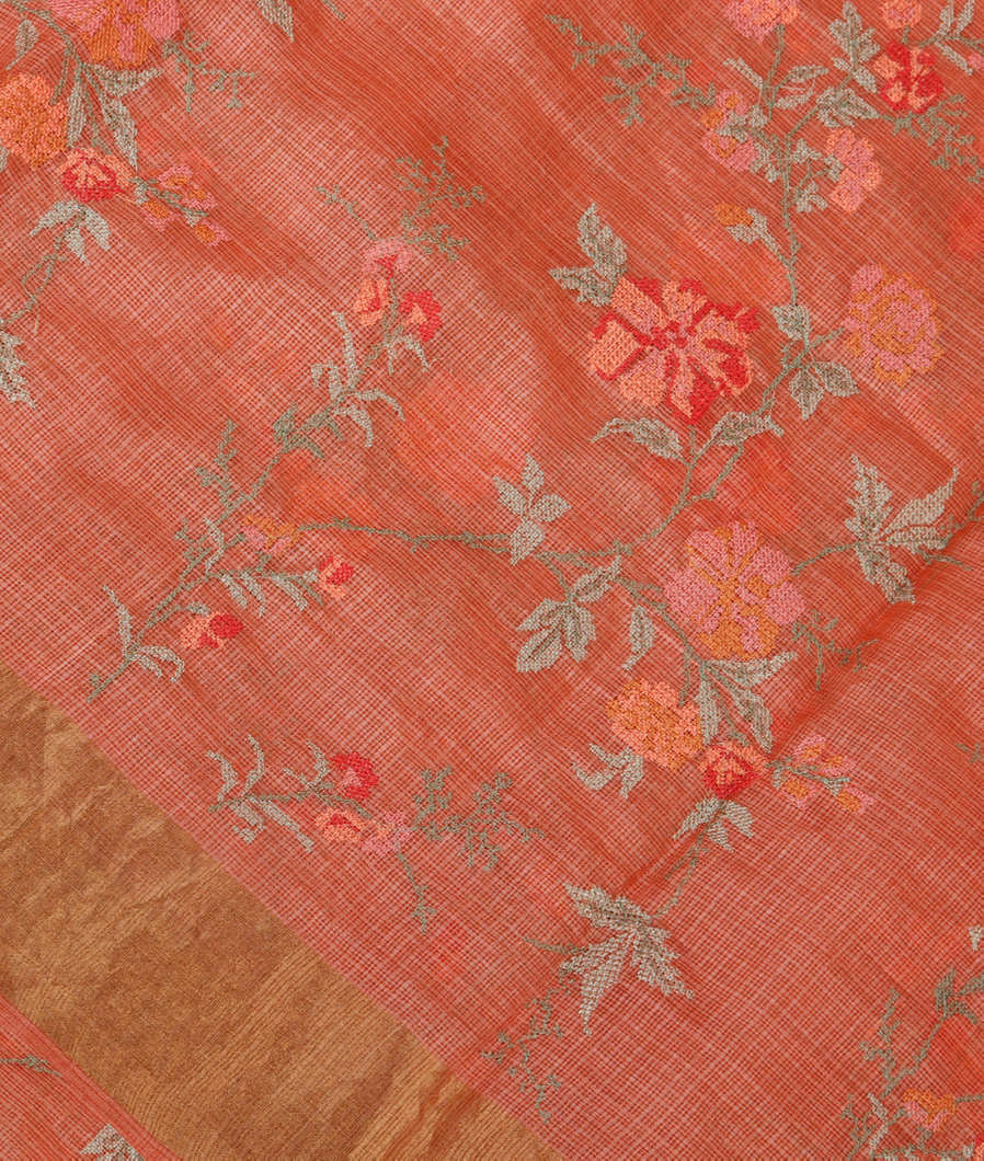 Peach Silk Kota Embroidery Saree T352321-image