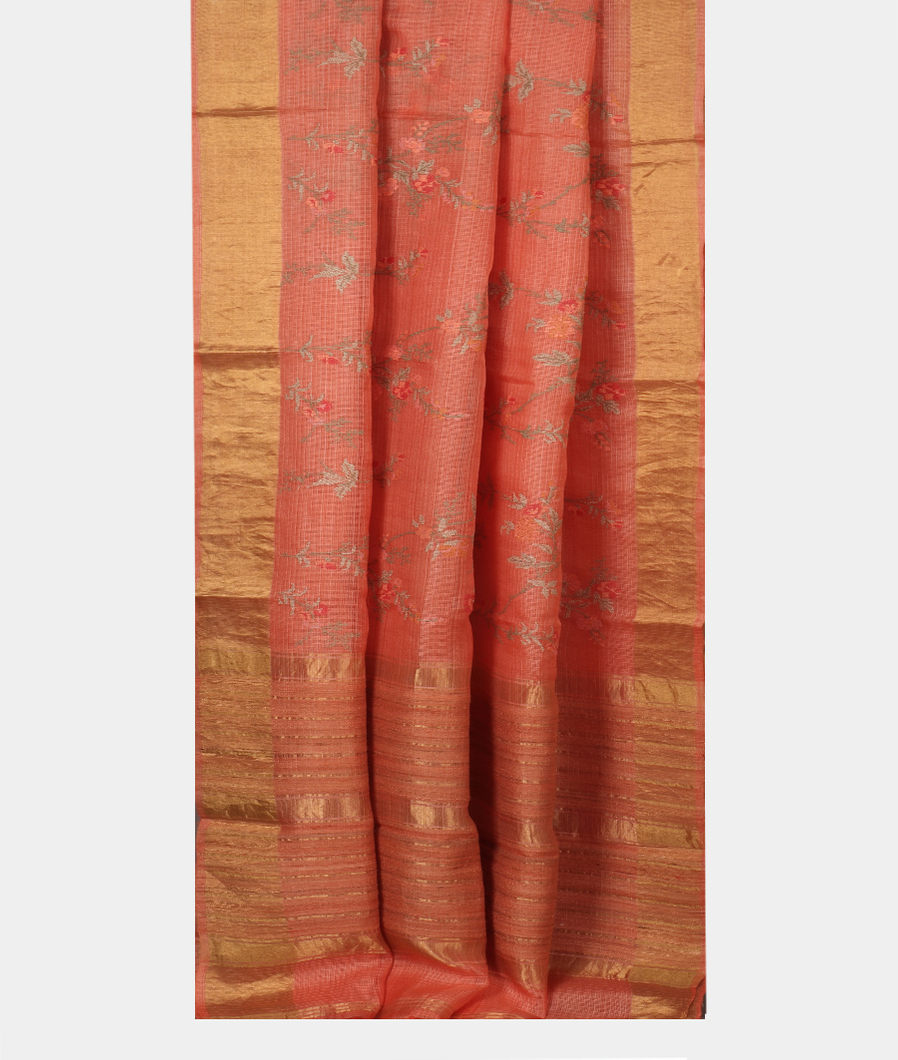 Peach Silk Kota Embroidery Saree T3523212