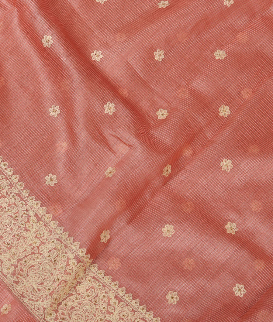 Salmon Pink Silk Kota Embroidery Saree T363625-image