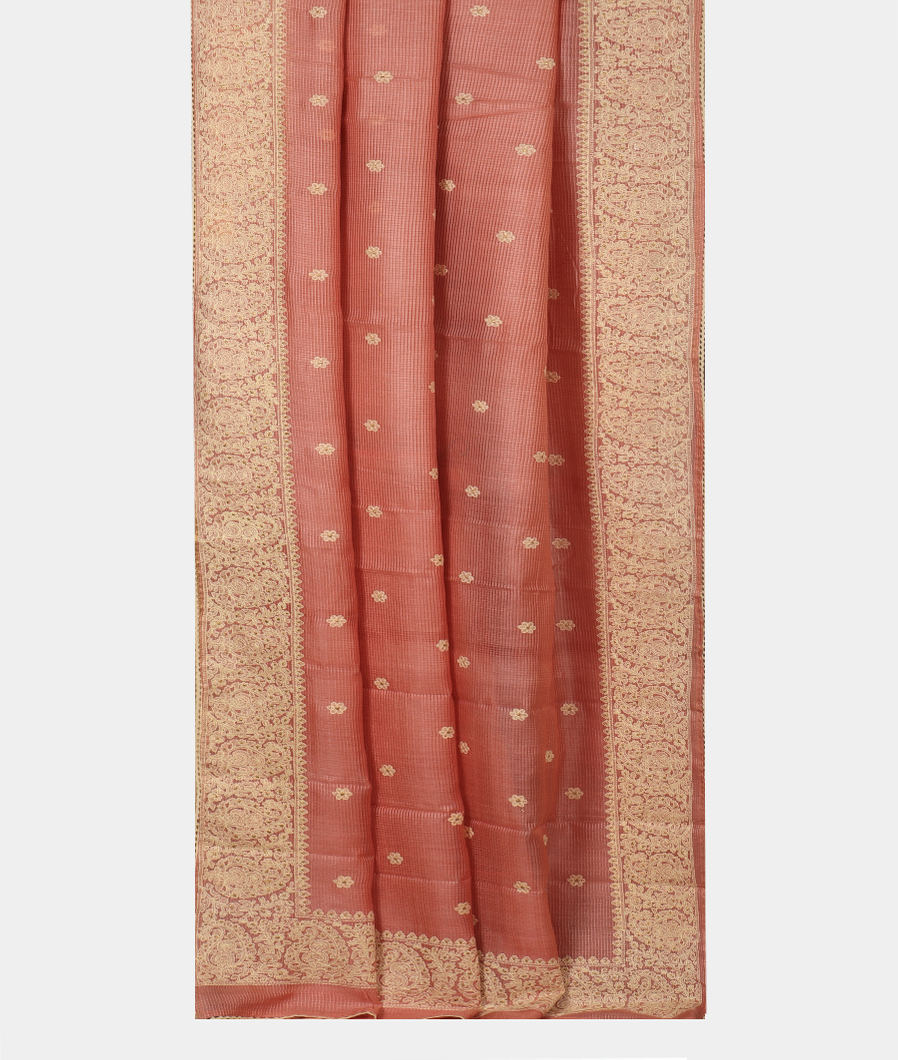 Salmon Pink Silk Kota Embroidery Saree T3636252