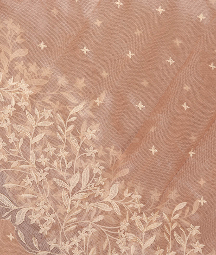 Cream Silk Kota Embroidery Saree T365018-image