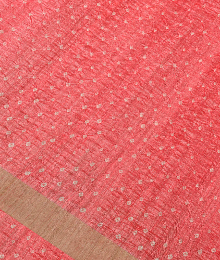 Salmon Pink Bandhani Matka Tussar Saree T376892-image