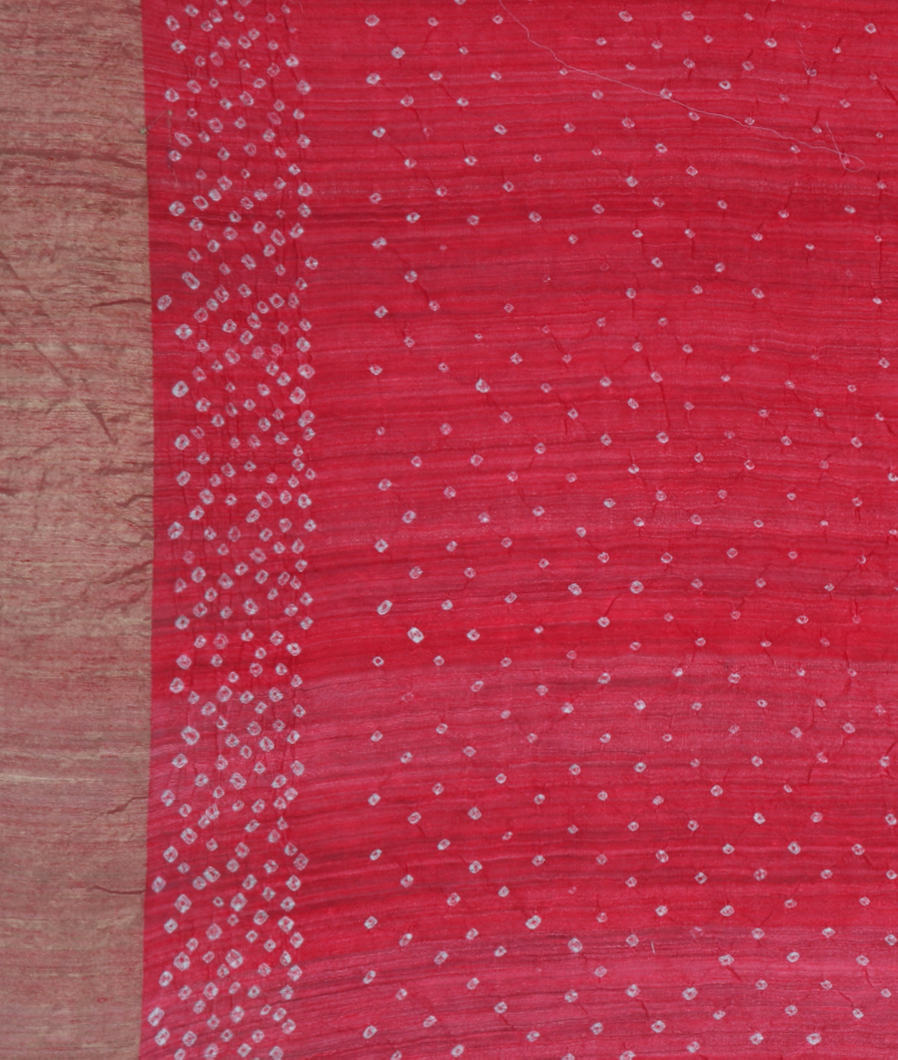 Salmon Pink Bandhani Matka Tussar Saree T3768923