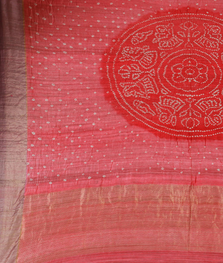 Salmon Pink Bandhani Matka Tussar Saree T3768924