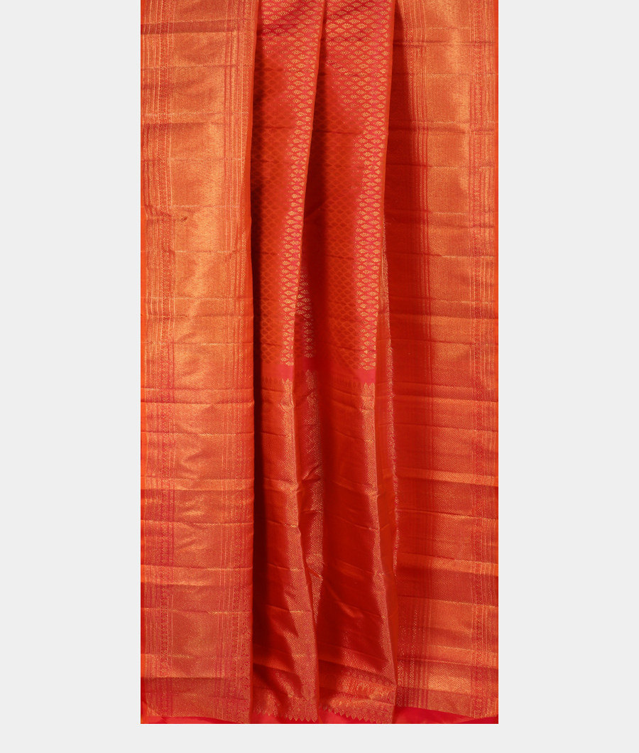 Orangish Pink Handwoven Kanjivaram Silk Saree T3450782
