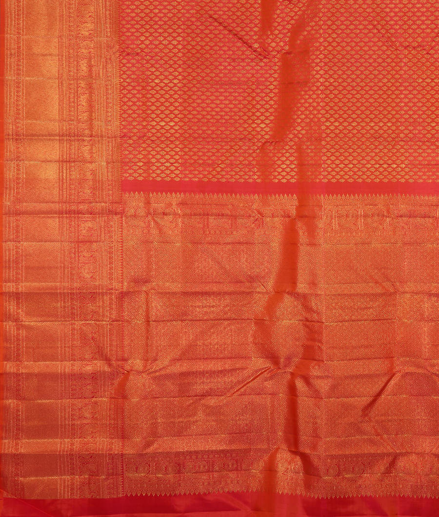 Orangish Pink Handwoven Kanjivaram Silk Saree T3450784