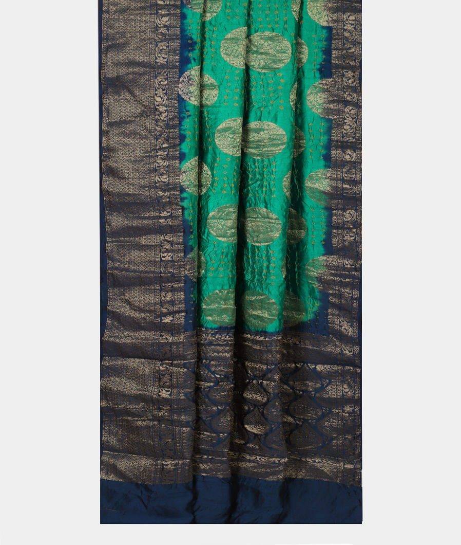 Green Bandhani Chaniya Silk Saree T3778822