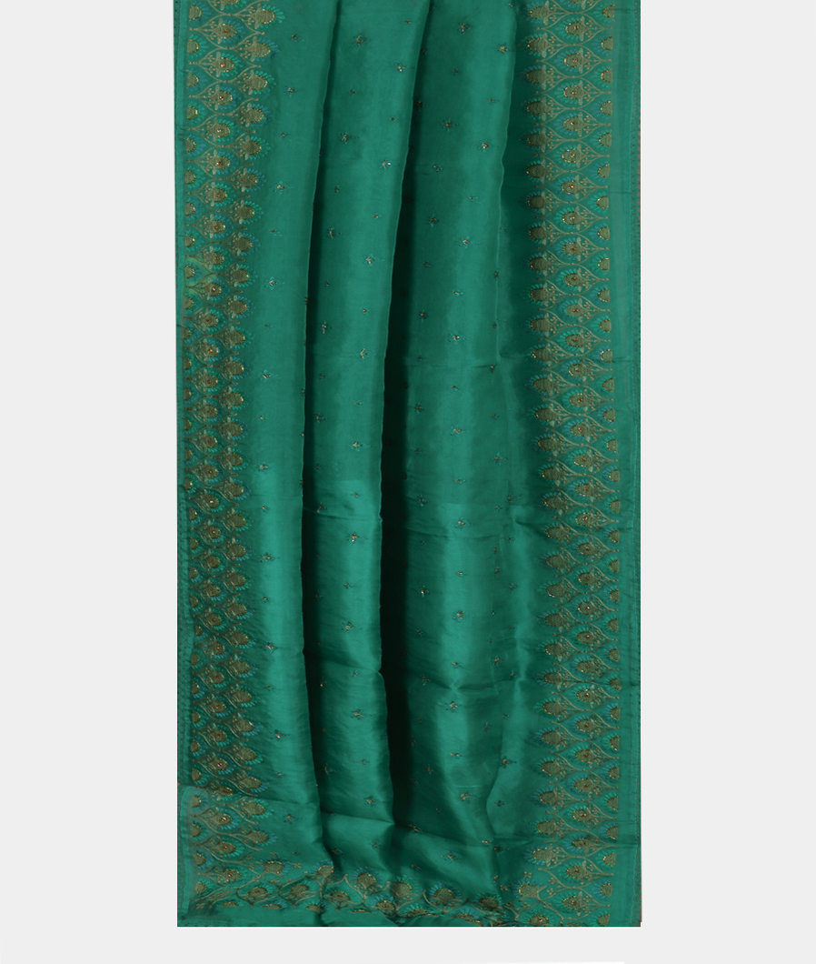 Green Kora Organza Embroidery Saree T3804562