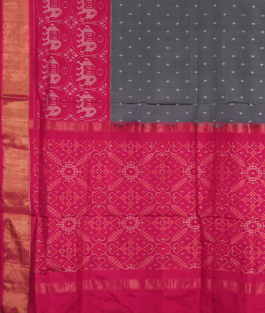 Grey Ikat Silk Saree T3112644