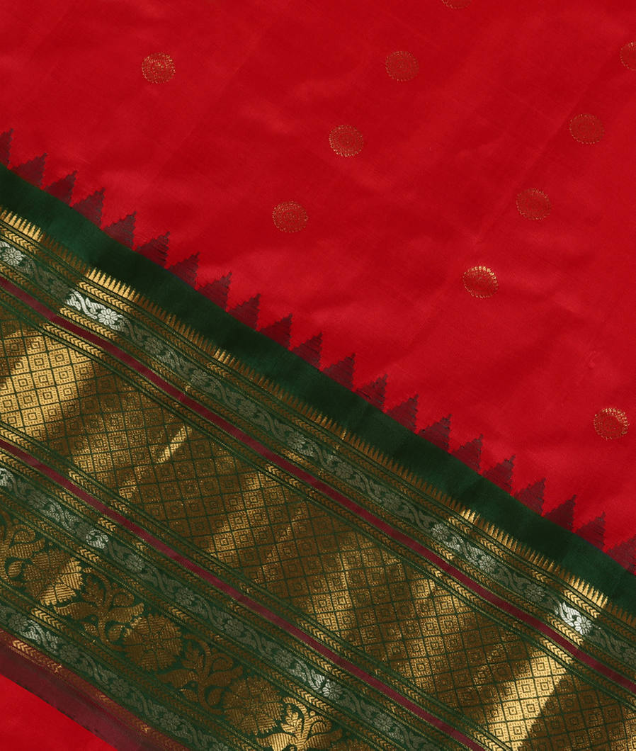 Red Gadwal Silk Saree T358756-image