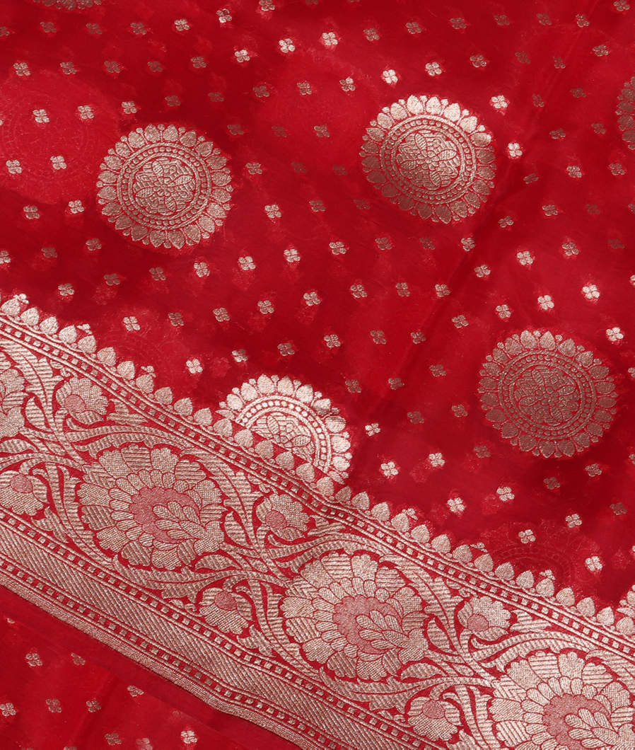 Red Banaras Organza Saree T376903-image