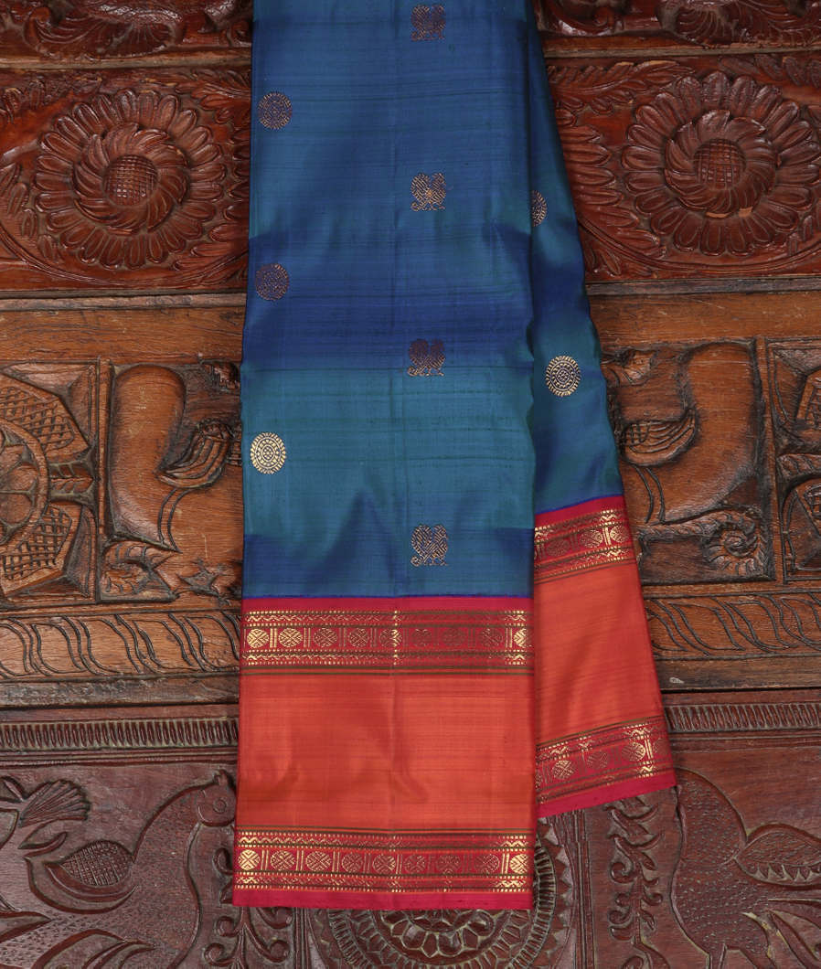 Peacock Blue Handwoven Kanjivaram Silk Saree T374750-image