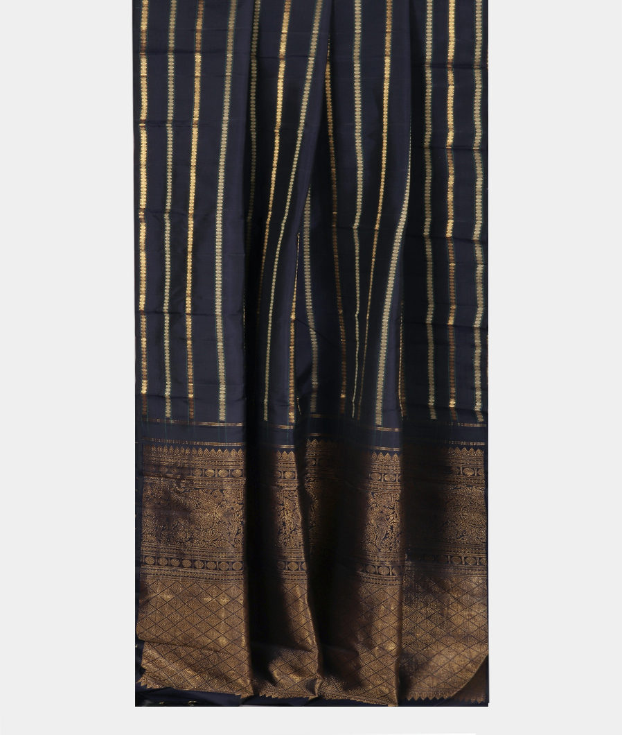 Midnight Blue Handwoven Kanjivaram Silk Saree T3463232