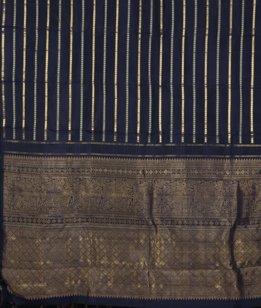 Midnight Blue Handwoven Kanjivaram Silk Saree T3463234