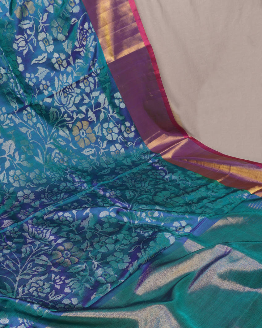 Peacock Blue Uppada Silk Saree T3661402
